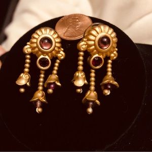 Etruscan ruby matte dangle post earrings